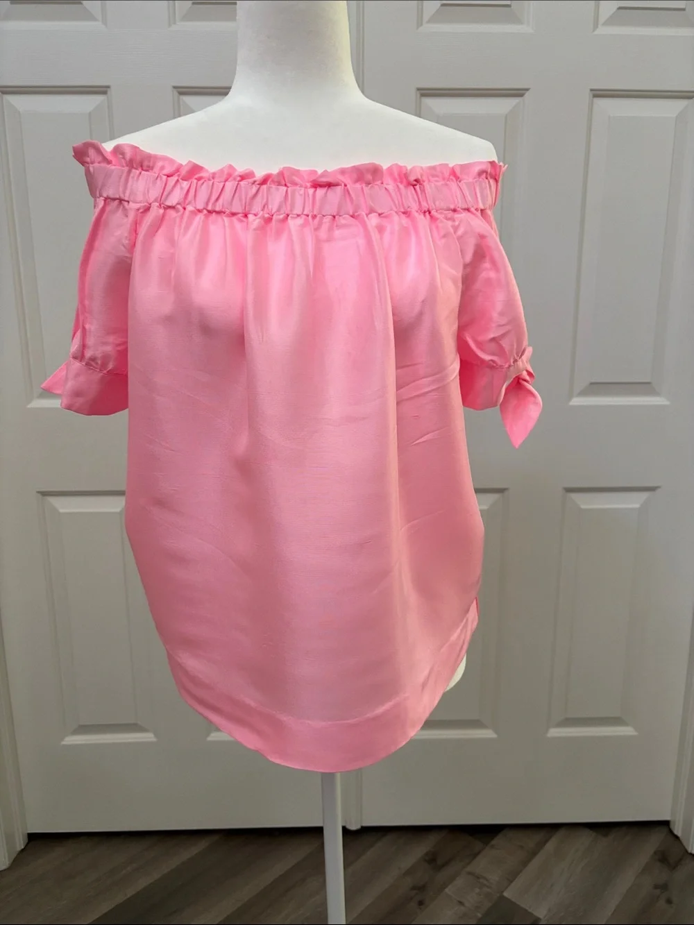 J. Crew Bubblegum Pink Off-Shoulder Tie-Sleeve Top
